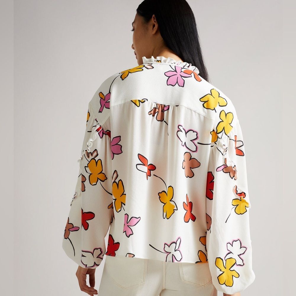 Ted Baker London Thurso Floral Print Stretch Woven Balloon Sleeve Blouse Size 4 - Picture 3 of 15